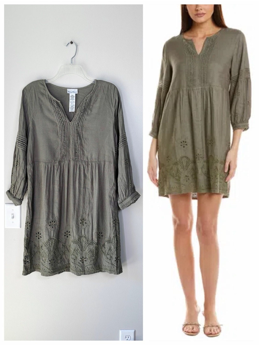 Tommy Bahama St. Lucia Split Neck Linen Blend Mini Dress in Tea Leaf Green
